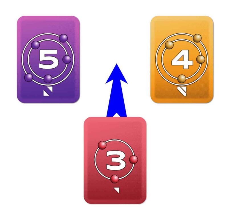 C-QNS cards in play, showing a 3 being incorrectly placed between a 5 and a 4
