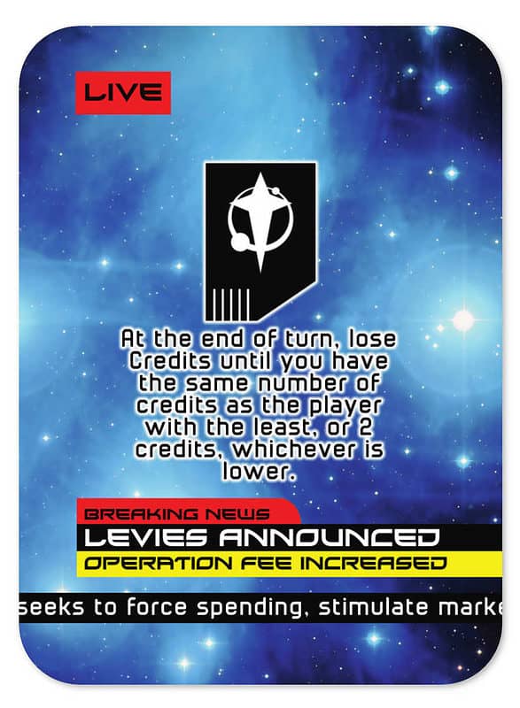 An example of a Sector 86 Levy card. No particular fields are highlighted, as the card only contains one  section of game rules.