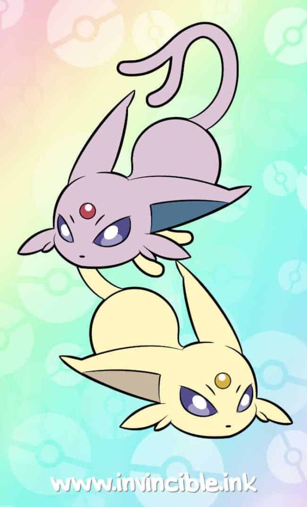Design for Espeon bean charm showing normal and shiny colours