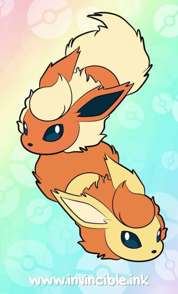 Design for Flareon bean charm showing normal and shiny colours