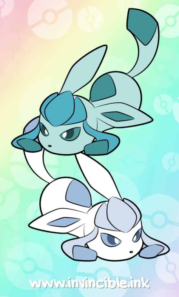 Design for Glaceon bean charm showing normal and shiny colours
