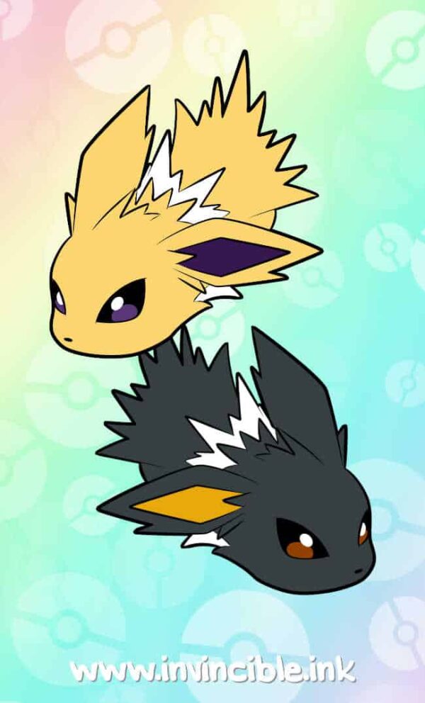 Design for Jolteon bean charm showing normal and shiny colours