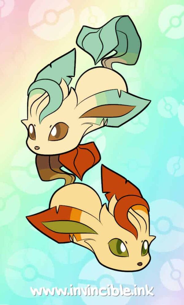Design for Leafeon bean charm showing normal and shiny colours