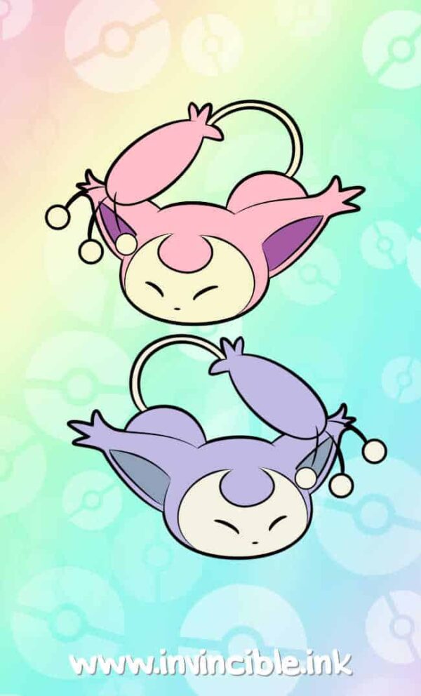 Design for Skitty bean charm showing normal and shiny colours