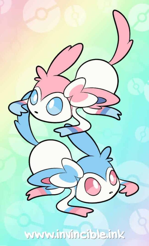 Design for Sylveon bean charm showing normal and shiny colours