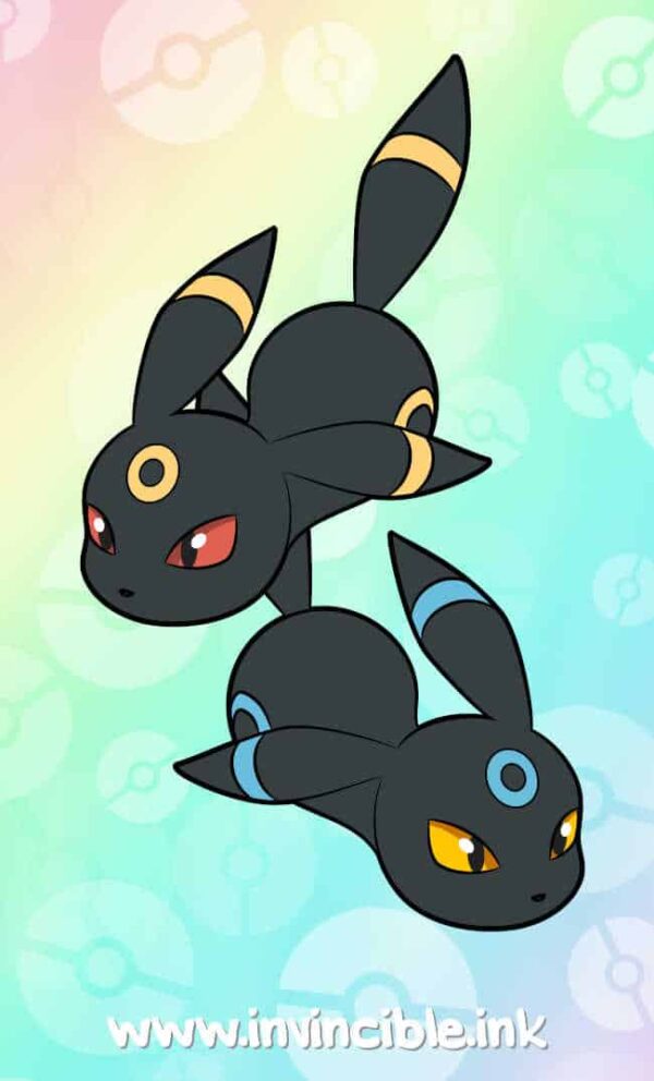 Design for Umbreon bean charm showing normal and shiny colours