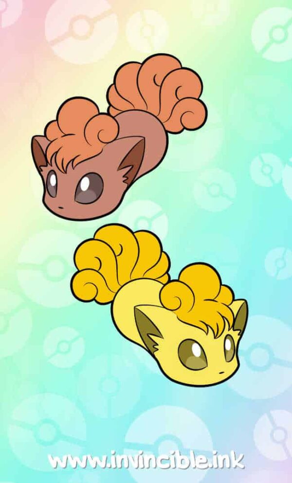 Design for Vulpix bean charm showing normal and shiny colours